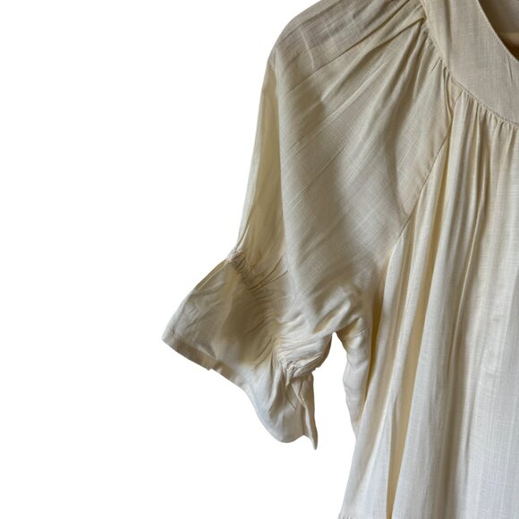 Max Dress Sm/Md Ivory Floral Embroidery Ruffled Short Sleeves Pockets Tiered - Picture 13 of 15